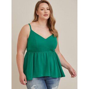 Torrid Peplum Studio Crepe de Chine Top Green Sleeveless Blouse Size 4 (4X)‎